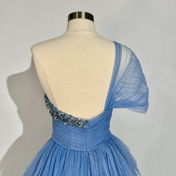 Brand New US 4 GEORGES HOBEIKA Blue Tiered Tulle Gown - Picture 4 of 8